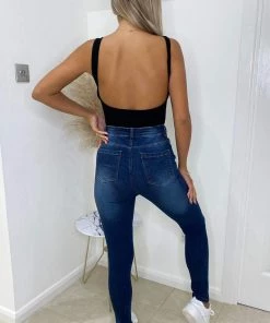 AX Paris Dark Wash Ripped Skinny Jeans