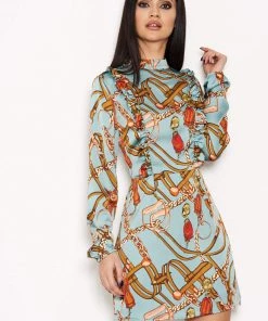 AX Paris Dresses Duck Egg Chain Print Dress