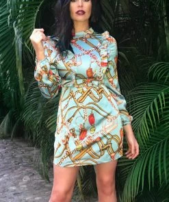 AX Paris Dresses Duck Egg Chain Print Dress