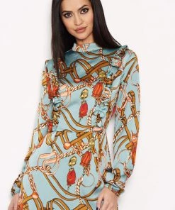 AX Paris Dresses Duck Egg Chain Print Dress