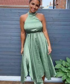 AX Paris Duck Egg Printed Satin Sleeveless Maxi Dress