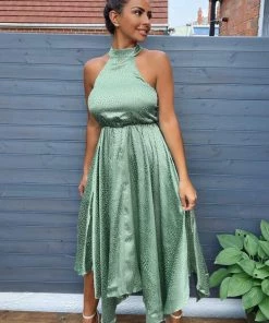 AX Paris Duck Egg Printed Satin Sleeveless Maxi Dress