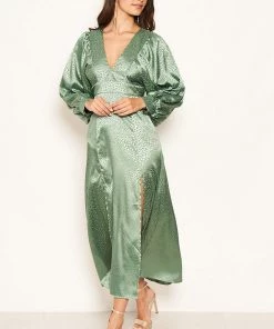 AX Paris Duck Egg Satin Printed Maxi Dress With Front Splits Dresses