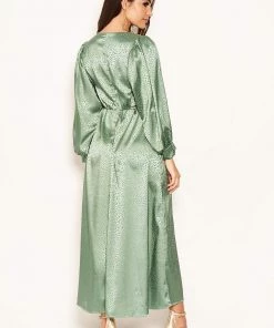 AX Paris Duck Egg Satin Printed Maxi Dress With Front Splits Dresses