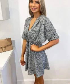 AX Paris Dresses Duck Egg Spotted Drawstring Waist Dress