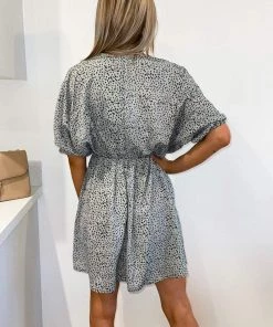 AX Paris Dresses Duck Egg Spotted Drawstring Waist Dress