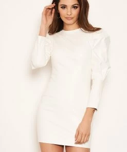 AX Paris Ecru Faux Leather Bodycon Mini Dress