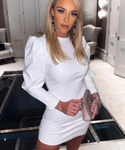 AX Paris Ecru Faux Leather Bodycon Mini Dress