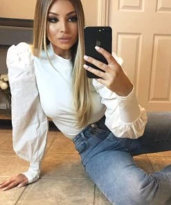 AX Paris Tops Cream Poplin Sleeve Knitted Top