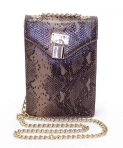 AX Paris Brown Faux Snake Lock Rectangle Bag