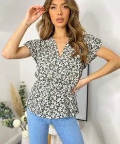 AX Paris Floral Daisy Print Wrap Over Top Tops