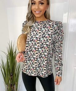 AX Paris Tops Floral Print Ruched Long Sleeve Top