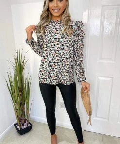 AX Paris Tops Floral Print Ruched Long Sleeve Top
