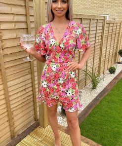 AX Paris Dresses Floral Printed Wrap Over Skater Dress