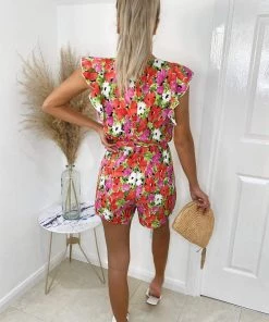 AX Paris Floral V-neck Tie Waist Playsuit