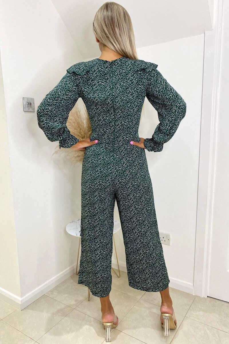 AX Paris Forest Green Printed Frill Front Tie Jumpsuit Jumpsuits And Playsuits 4 AX Paris Forest Green Printed Frill Front Tie Jumpsuit Jumpsuits And Playsuits