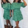 AX Paris Green Abstract Print Puff Sleeve Dress