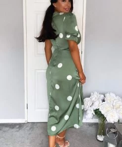AX Paris Dresses Green Dot Print Wrap Over Midi Dress 8 AX Paris Dresses Green Dot Print Wrap Over Midi Dress