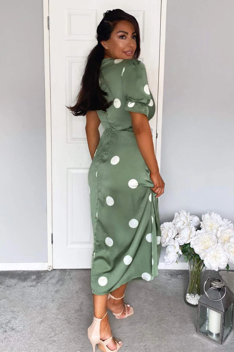 AX Paris Dresses Green Dot Print Wrap Over Midi Dress 4 AX Paris Dresses Green Dot Print Wrap Over Midi Dress
