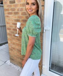 AX Paris Green Floral Square Neck Top Tops