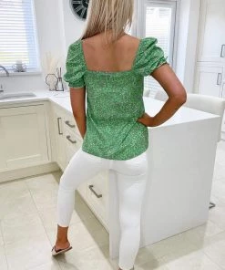 AX Paris Green Floral Square Neck Top Tops