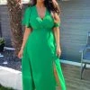 AX Paris Green Gathered Waist Midi Dress