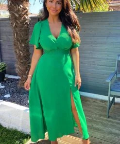 AX Paris Green Gathered Waist Midi Dress