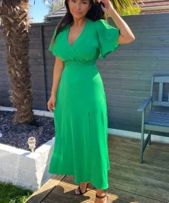 AX Paris Green Gathered Waist Midi Dress