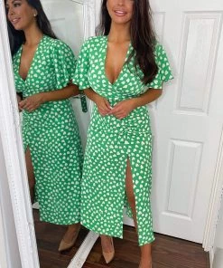 AX Paris Green Heart Print Midi Dress