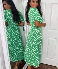 AX Paris Green Heart Print Midi Dress