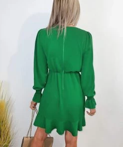AX Paris Green Long Sleeve V Neck Wrap Dress
