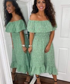 AX Paris Dresses Green Printed Bardot Style Midi Dress