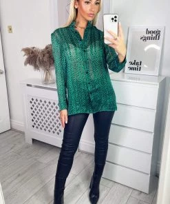 AX Paris Green Printed Button Up Shirt