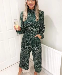 AX Paris Jumpsuits And Playsuits Green Printed Elasticated Neck Culotte Jumpsuit