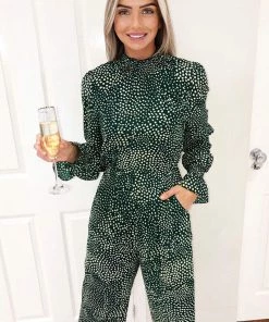 AX Paris Jumpsuits And Playsuits Green Printed Elasticated Neck Culotte Jumpsuit