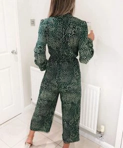 AX Paris Jumpsuits And Playsuits Green Printed Elasticated Neck Culotte Jumpsuit