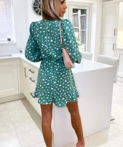 AX Paris Green Printed High Neck Skater Dress