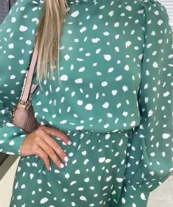 AX Paris Green Printed High Neck Skater Dress