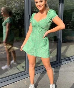 AX Paris Green Printed Milkmaid Neckline Playsuit Jumpsuits And Playsuits