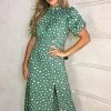 AX Paris Green Printed Ruched Short Sleeve Midi Dress Dresses