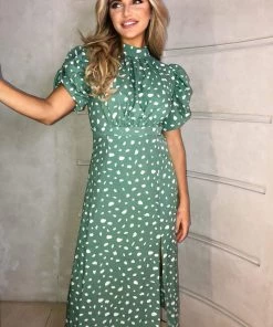 AX Paris Green Printed Ruched Short Sleeve Midi Dress Dresses 12 AX Paris Green Printed Ruched Short Sleeve Midi Dress Dresses