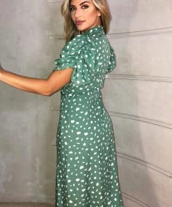 AX Paris Green Printed Ruched Short Sleeve Midi Dress Dresses 9 AX Paris Green Printed Ruched Short Sleeve Midi Dress Dresses