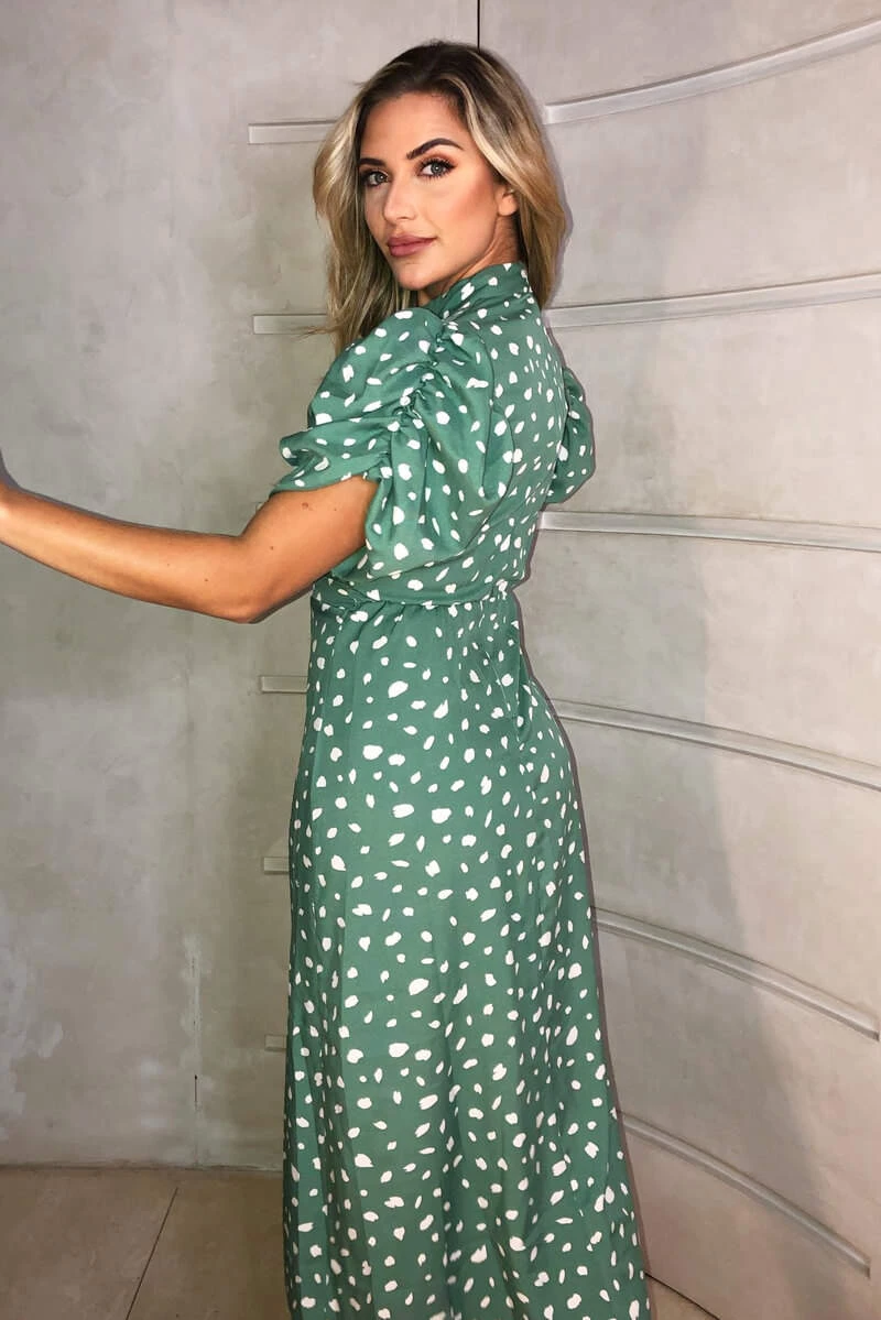 AX Paris Green Printed Ruched Short Sleeve Midi Dress Dresses 3 AX Paris Green Printed Ruched Short Sleeve Midi Dress Dresses