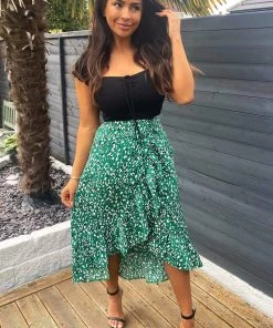 AX Paris Green Printed Wrap 2 In 1 Midi Dress Dresses