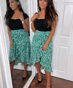 AX Paris Green Printed Wrap 2 In 1 Midi Dress Dresses