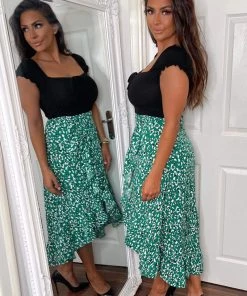 AX Paris Green Printed Wrap 2 In 1 Midi Dress Dresses