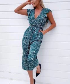 AX Paris Green Spotted Belted Wrap Jumpsuit