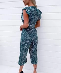 AX Paris Green Spotted Belted Wrap Jumpsuit