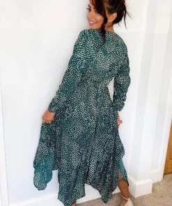 AX Paris Green Spotty Handkerchief Midi Dress