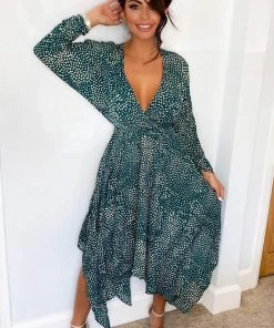 AX Paris Green Spotty Handkerchief Midi Dress